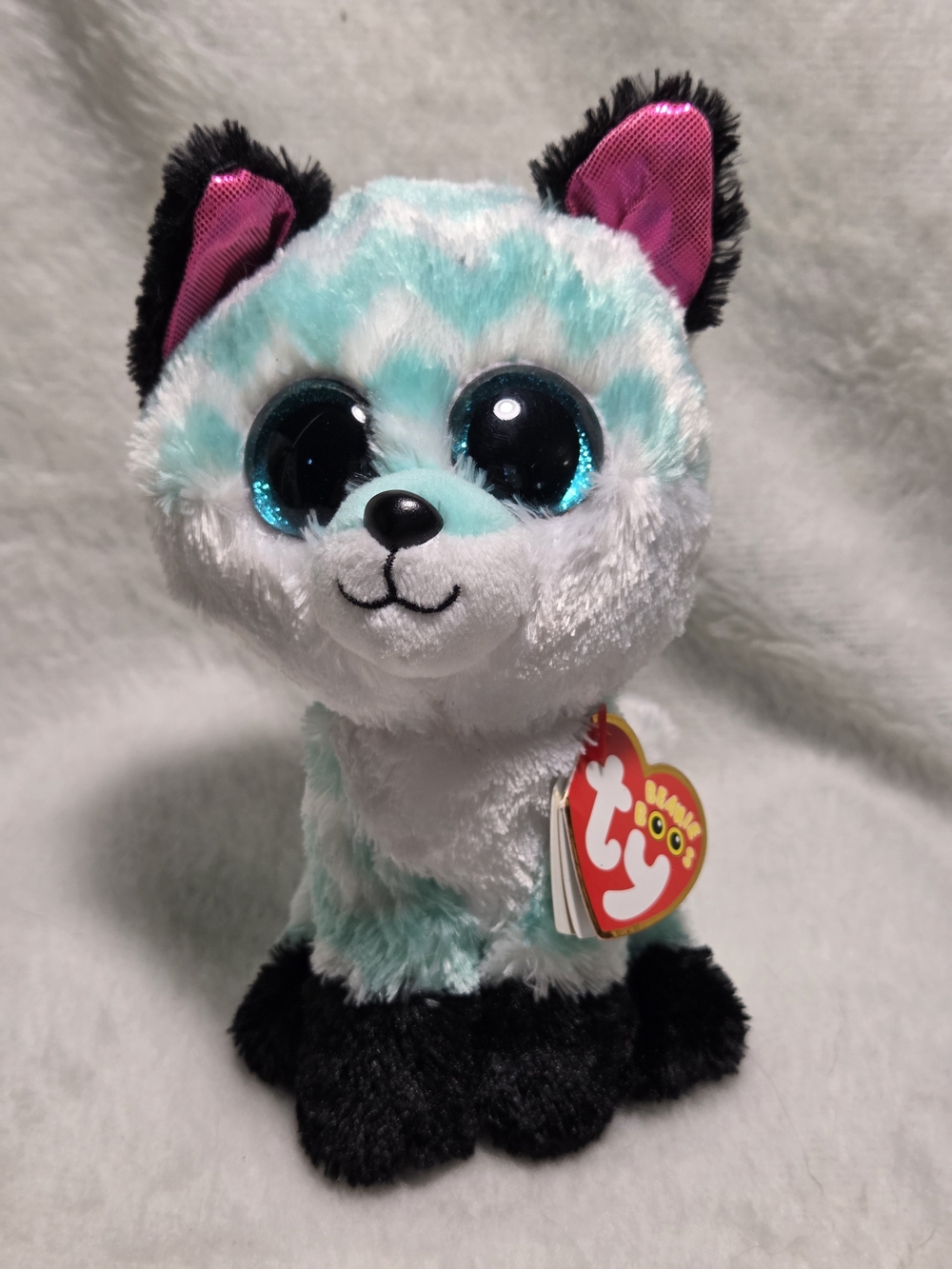 PIPER Ty Beanie Boos White Fox 6" Claire's Exclusive Blue Chevron Plush Toy